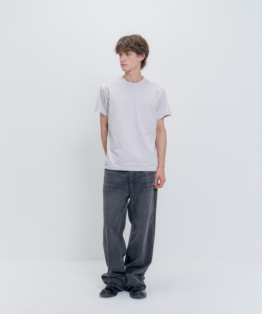PSSHOPPER Semi-Crop Slub Vintage Short Sleeve T-Shirt [Cocoa]