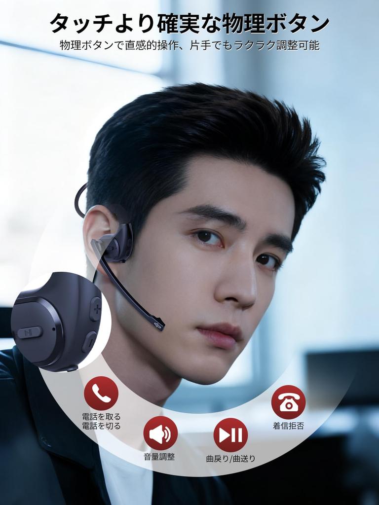 Dual Ear Support Bluetooth Headset with MicCuff G9, Wireless Earphones with Air Conduction Ear Hook, ENC Noise Cancelling, Hands-Free