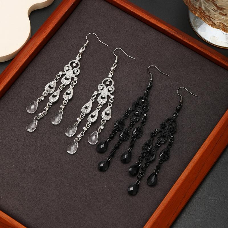 Elegant Teardrop Dangle Earrings With Stone Dialects And Intricate Cutout Design In Nonallergenic Zinc Alloy For Daily Or Formal Wear