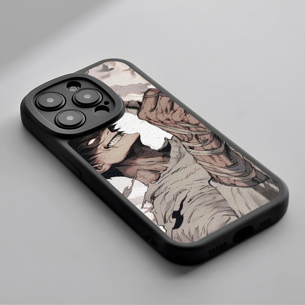 Super Cool Toji Fushiguro Anime Man Phone Case For iPhone 16 15 14 13 12 11 Plus Pro Max Luxury Lambskin Silicone Cover Black