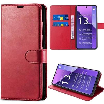 Wallet Case For Xiaomi Redmi Note 13 Pro+ 5G - Red - Shockproof Leather Effect - Card Holder and Stand