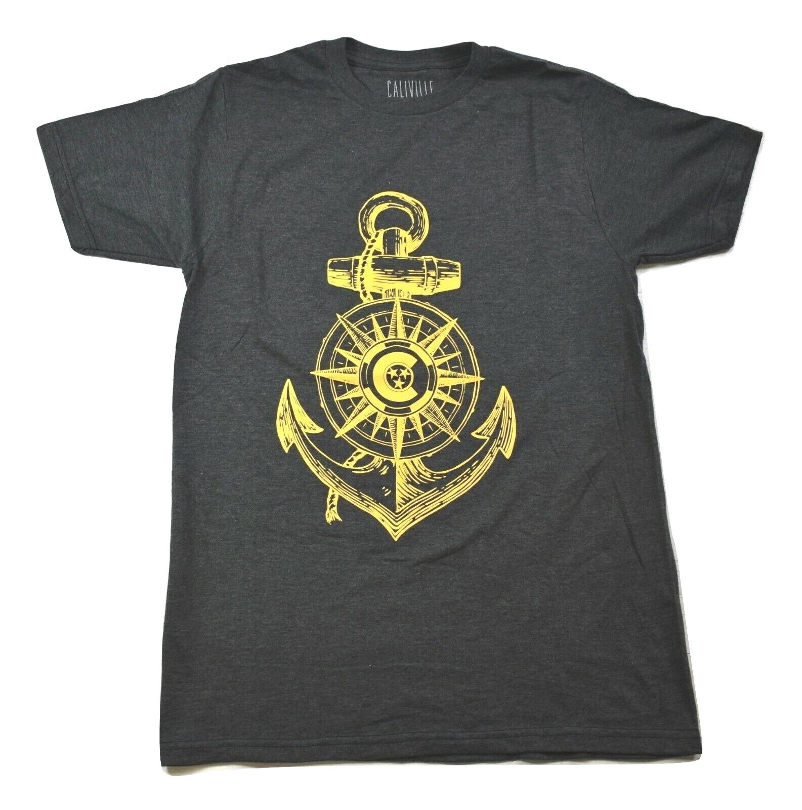 

Caliville Mens Yellow Anchor Design Charcoal Heather Shirt New S, M, XL, 2XL 4XL