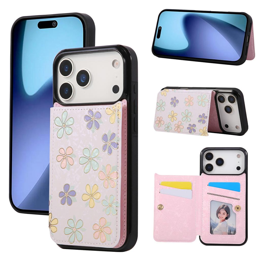 For iPhone 17 Pro Max Case Flower Leather TPU RFID Blocking Phone Cover Card Slots
