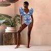 1SET women's sunscreen swimsuit gauze skirt printed swimsuit women's bikini
