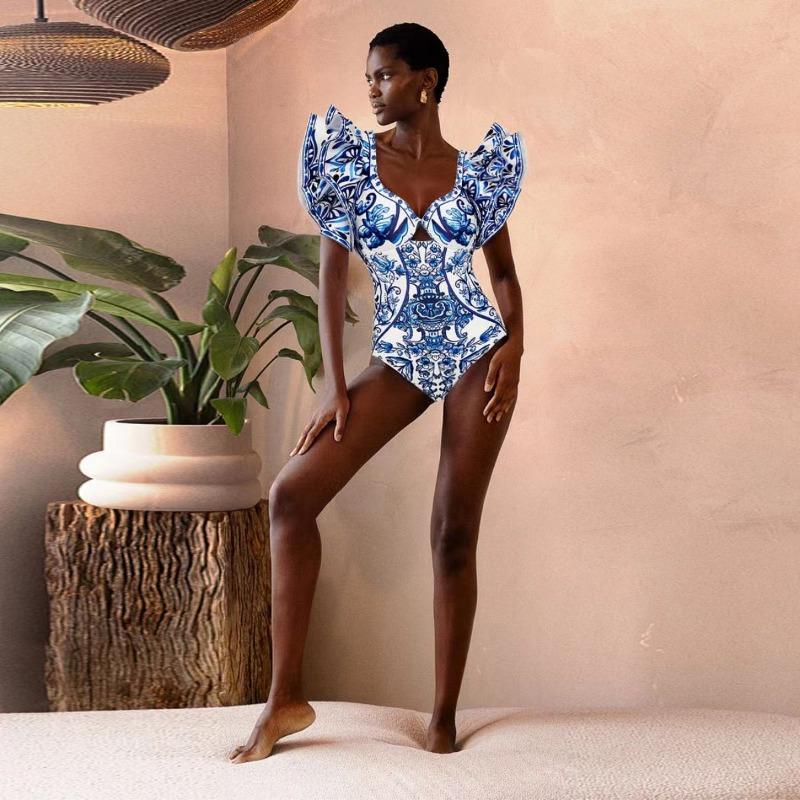 1SET women's sunscreen swimsuit gauze skirt printed swimsuit women's bikini