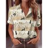 Women's Casual Short Sleeve Shirt Colorful Kittens Pattern Button Up Light Fabric Cute Top Machine Washable Fashionable