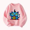 KPop Demon Hunter Lucky Blue Cat Sweatshirt Animal Print Casual Pullover Streetwear Unisex