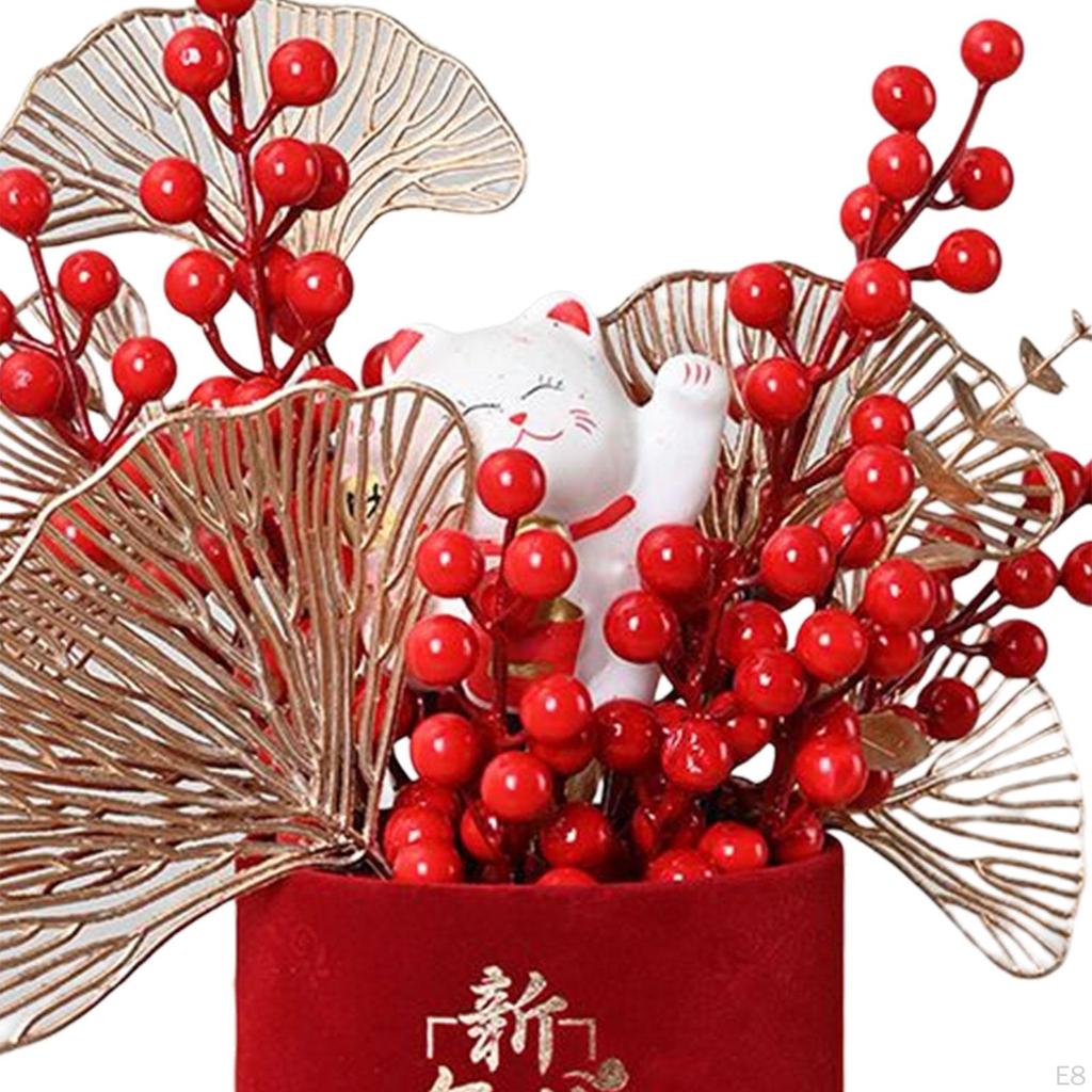 Chinese Flower Basket Ornament Arrangement Red Fruit Tree Celebration Bouquet for Festival