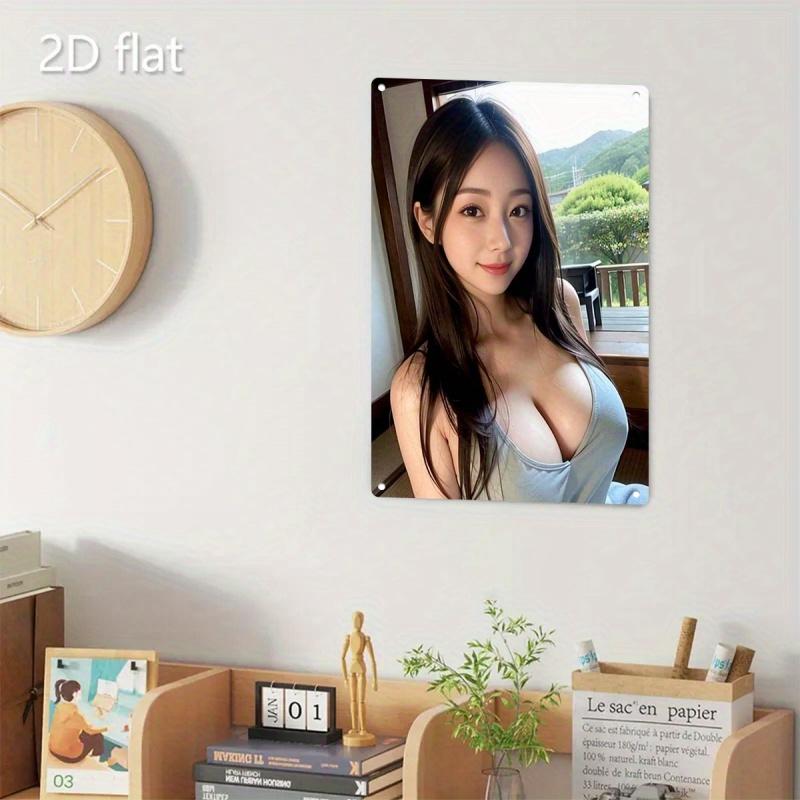 Vintage Metal Sign Rustic Retro Female Portrait Poster Long Dark Hair Home Decor Wall Art