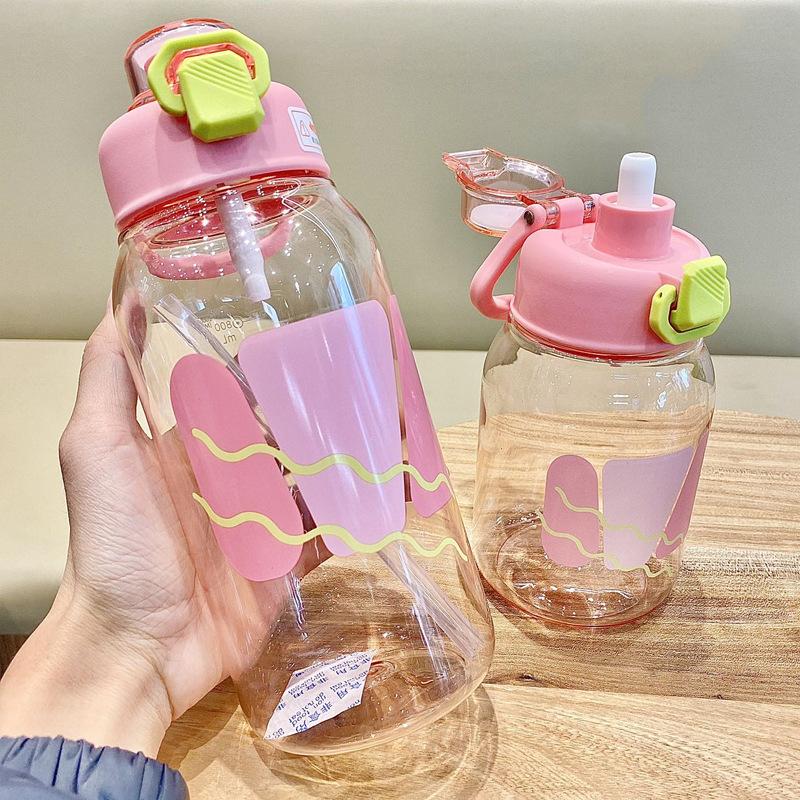 Plastic Cup, Outdoor Sports Portable Handle, Straw Cup, High Temperature Resistant, Large Capacity Water Cup