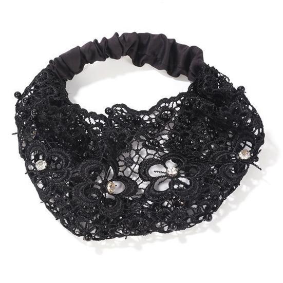 Kvinner hult pannebånd Blomstermønster skinnende rhinestones Faux Pearls Hårbånd Høy elastisk bred hårholder