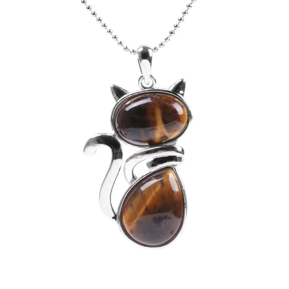 Pink Purple Stone Pendant Cute Shape Cat Jewelry Necklaces Daily Wear Cat Necklaces  Pet Lovers