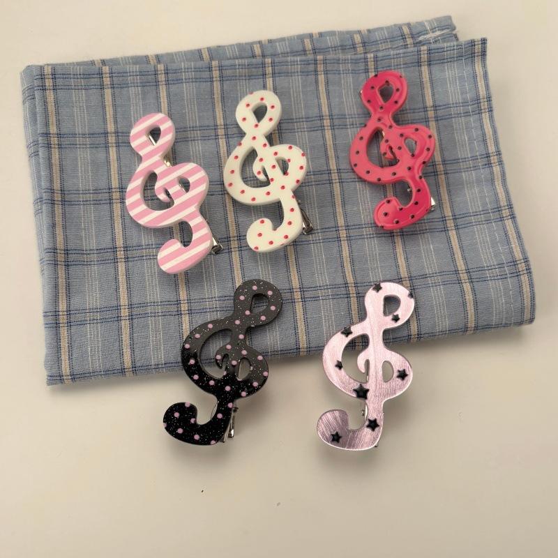 2Pcs Cute Musical Note Hair Clip Sweet Side Clip Ins Style Star Wave Point Music Notes Duckbill Clip Fashionable Hair Accessory