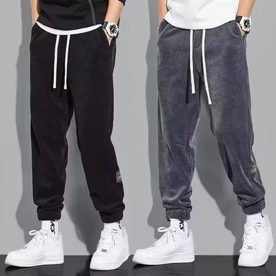 Men's Fleece-Lined Corduroy Pants American Style Fleece-Lined Sweatpants for Autumn and Winter Versatile Drapey Cuffed Casual Long Pants