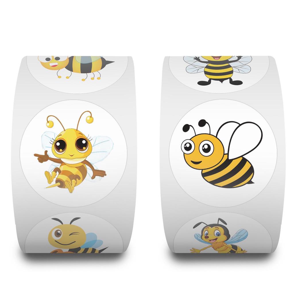 Cartoon Bee Stickers (500/Roll) for Kids' Reward & Creative Journaling