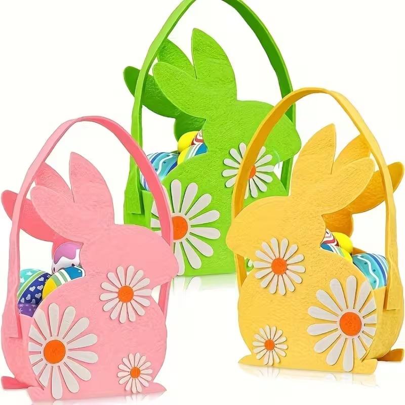 2026 Easter Bunny Basket, Soft Felt Candy Tote Bag & Gift Storage, Kids Easter Party Decoration & Egg Hunt Game Props Gift Bags
