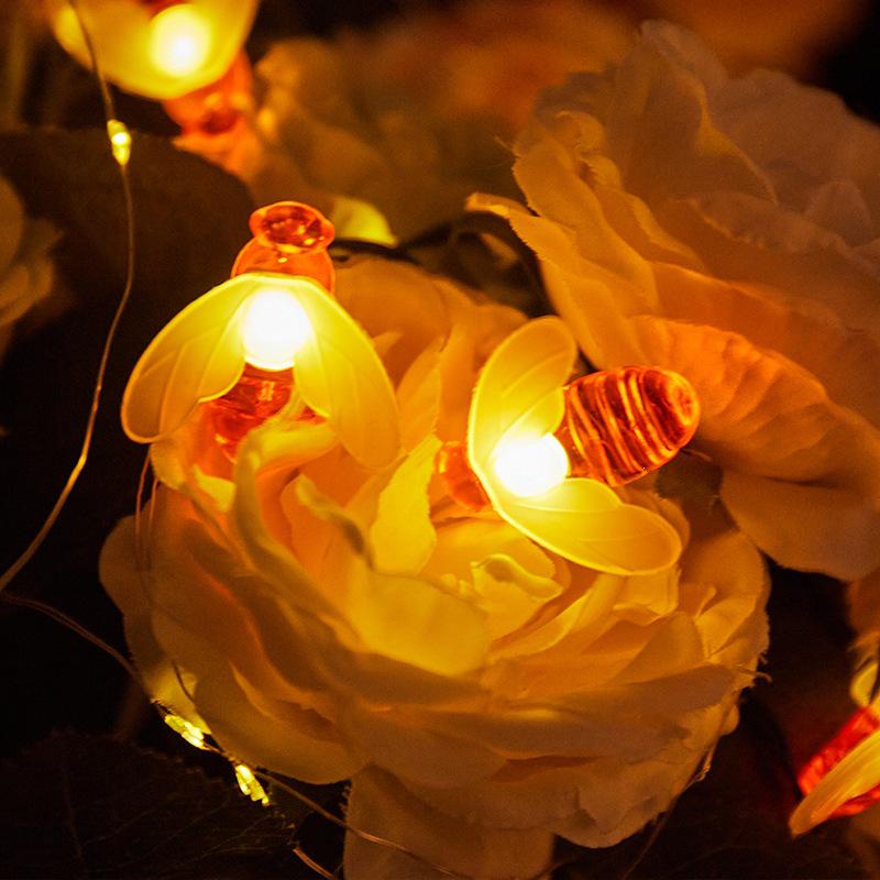 Colorful Outdoor Solar LED Bee String Lights - Waterproof Garland for Festivals & Lawn Decor