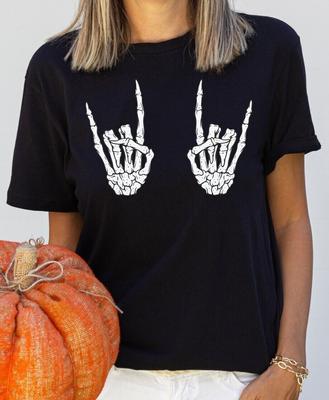 Skeletthand Shirt, Halloween Shirt, Skelett Rock Shirt, Cooles Horror Shirt