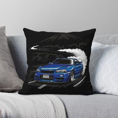 Skyline Gtr R34 Blue Square Pillowcase Polyester Linen Velvet Pattern Zip Decorative Pillow Case Home Cushion Cover