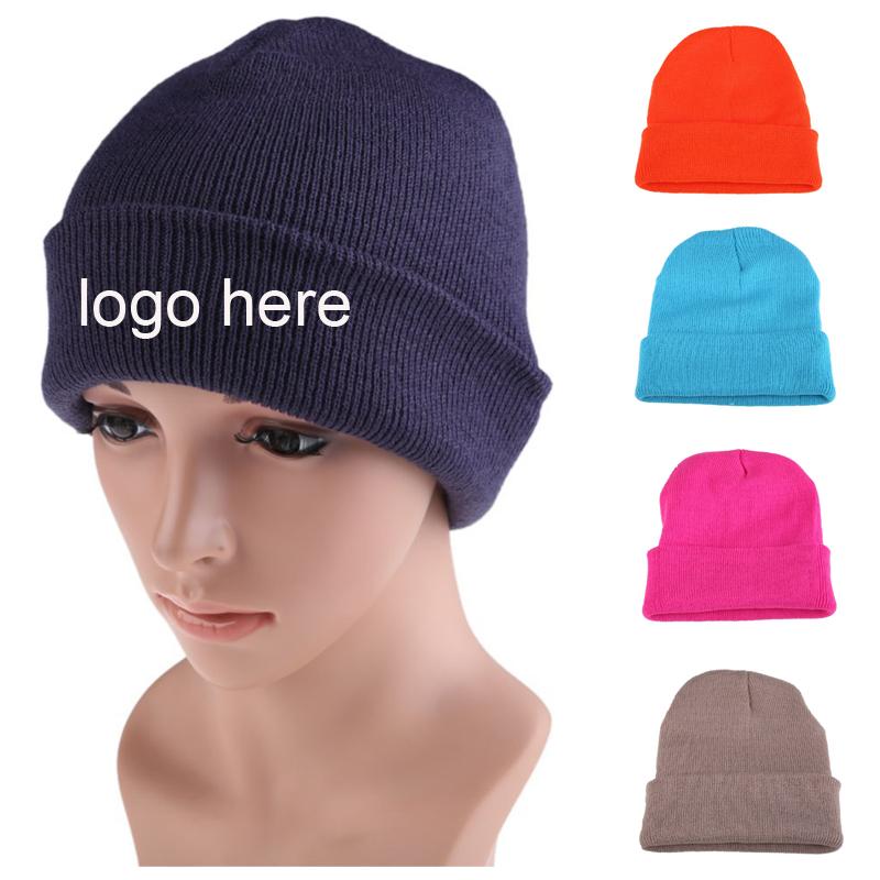 Custom Beanie Embroidery Jacquard logo Men Blue Winter Slouchy Knitted Hats Custom Beanie Hat Unisex