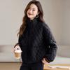 Fashionable Loose Fit Autumn Winter Stand Collar Diamond Grid Thin Cotton Coat, Middle-aged and Elderly Cotton Jacket