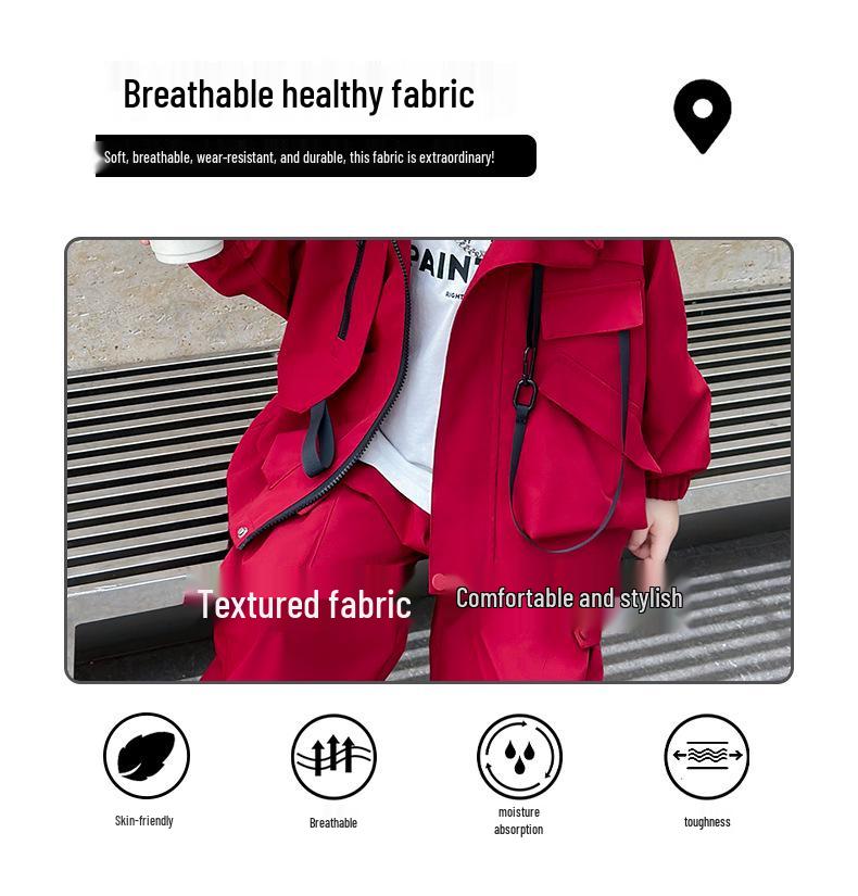 Boys' Red Autumn Casual Sports Suit 2025: Fashionable and Handsome Baby Two-Piece Set