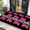 Pink Cute Dogs Paws Welcome Home Pet Doodle Theme Floor Mat Soft Flannel Non Slip Absorbent Entryway Bathroom Bedroom Garage