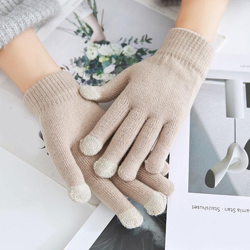 

Touch Screen Gloves Winter Women Men Warm Stretch Knit Mittens Imitation Wool Full Finger Guantes Female Crochet Luvas Thicken One Size хаки