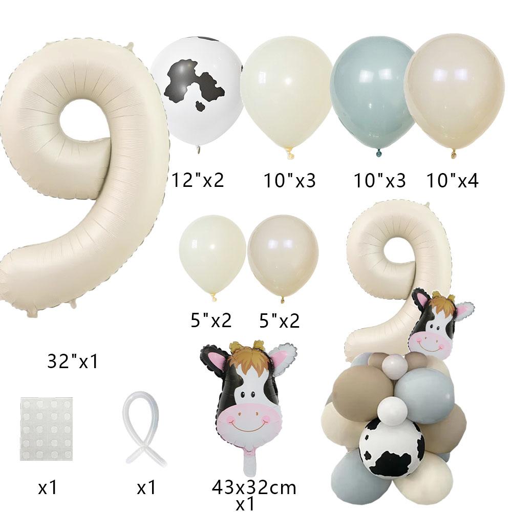 1set Farm Animal Balloons Carton Cow Balloons Vintage Number Balloon for Kids Farmland Animal Birthday Decorations DIY Gifts
