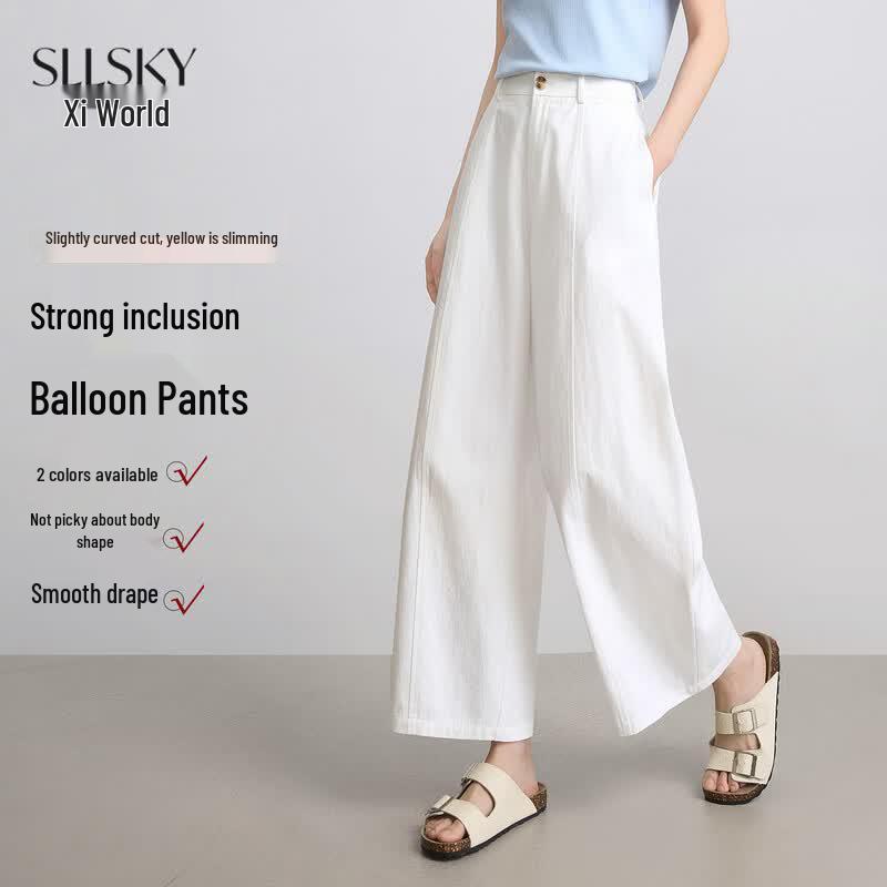 Sllsky Women s 100% Cotton Wide-Leg Harem Pants S