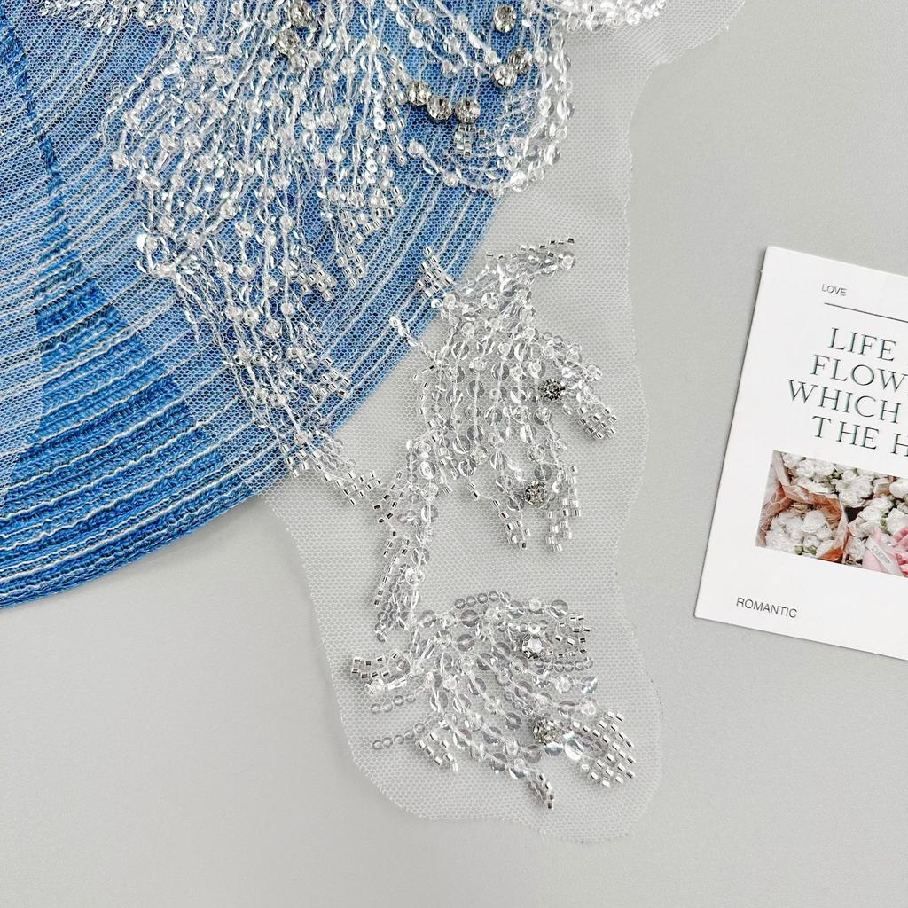 White Mesh Handmade Beaded Cloth Sticker Decorative Accessories Wedding Dress Performance Clothes Accessories Front Collar To Flower Cloth Sticker