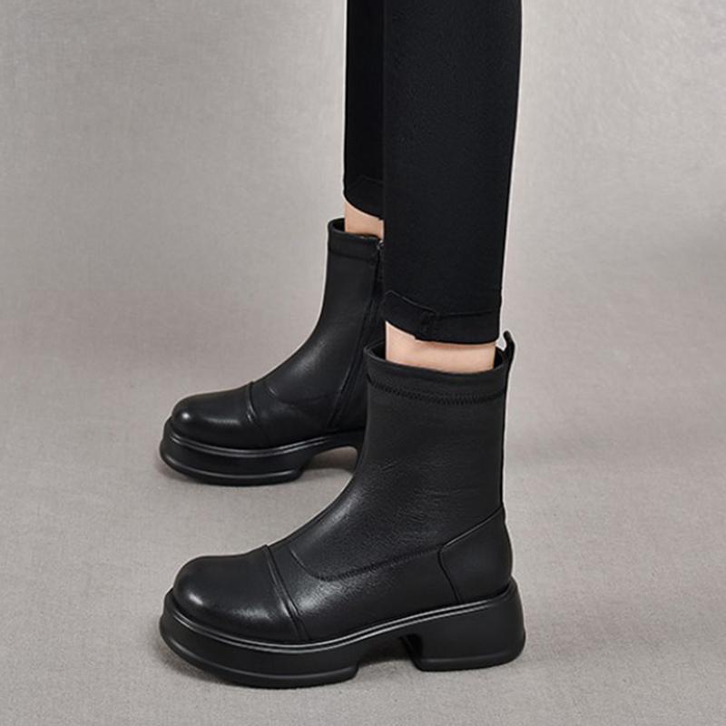 Fashion GKTINOO 2025 Autumn Winter Thick Heel Ankle Boots Women Warm Boots Shoes Handmade Genuine Leather Handmade Platform Boots 34-40