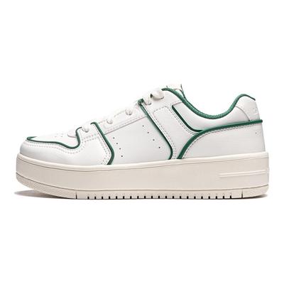 Li Ning Cheese Vielseitig Bequem Schlicht Dicke Sohle Höhenerhöhend Rutschfest Low-Top Skateschuhe Damen Sneaker Weiß Grün AGCU104-3