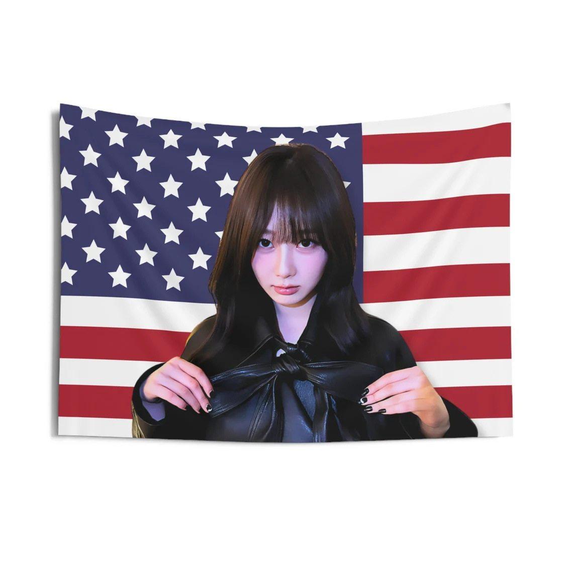 AESPA Giselle Cute American Flag Print Tapestry Wall Hanging Hippie Style Singer Theme Wall Cloth Dorm Bedroom Decor Background 74x94cm(29x37in)