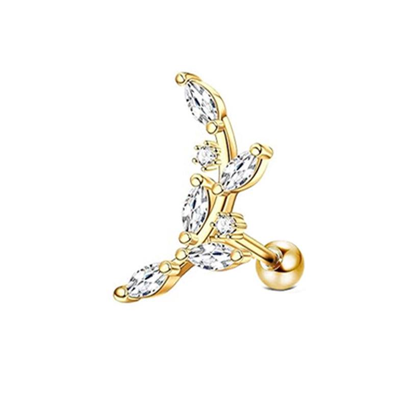 14K Gold Plated 16G Stainless Steel Ear Cartilage Studs - European & American Style Copper Earrings