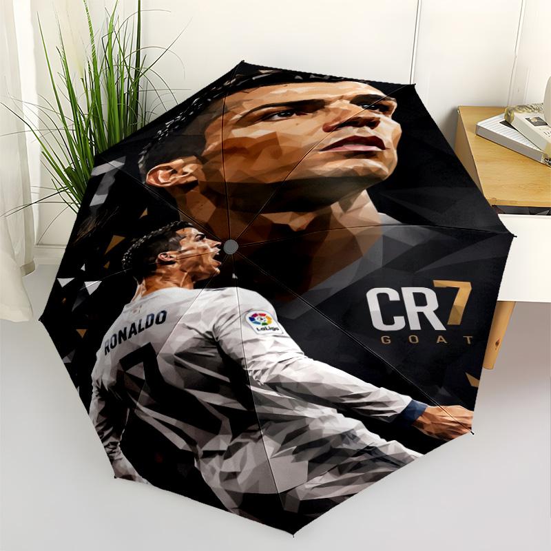 Ronaldo Cr7 Football Legend Outdoor Automatic Umbrella Compact & Durable 8-Rib Design Sturdy Construction Durable Everyday Carry Umbrella