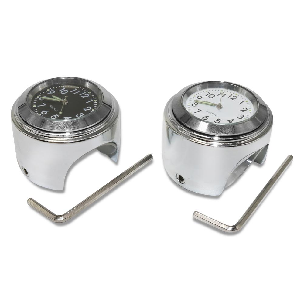 1 horloge universelle lumineuse en aluminium pour moto, horloge à quartz, étanche, chromée, support pour guidon de vélo