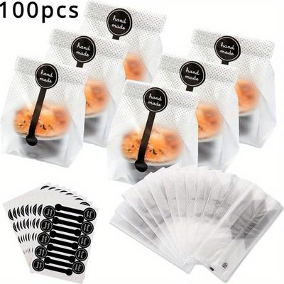 Cellophane Bags Small 100 Pieces, Cookie Bags Transparent Cookie Bags Candy Bags With 100 Long Stickers For Candy Chocolate Bread