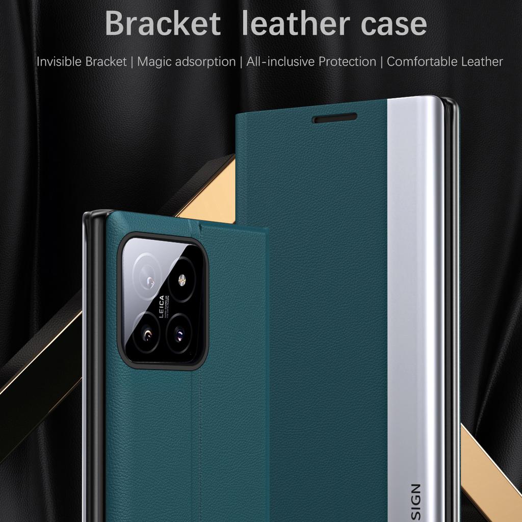 Pro Xiaomi 14 Pro Pouzdro se stojánkem Odolné proti pádu PC+Kůže Kryt na ochranu telefonu