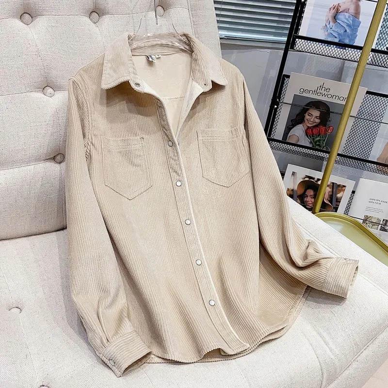 Padded Shirt Women Coat Winter Thickened Casual Velvet Solid Color Long-sleeved Shirt Jacket