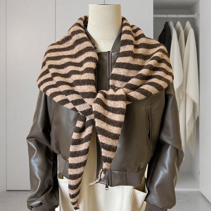 Slack Increased Triangle Scarf Containing Wool Striped Shawl, Autumn And Winter Ins Warm Knitted Scarf Women