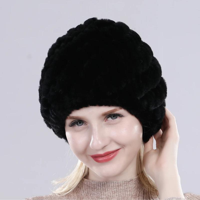 Hot Sale Russian Lady Natural Real Rex Rabbit Fur Hats Women Knitted Outdoor Rex Rabbit Fur Hat New Warm Real Fur Caps