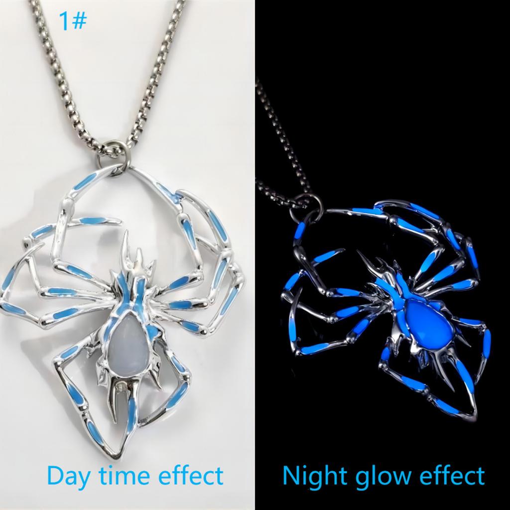 Halloween 3D Glow Spider Pendant Necklace - Gothic Hip-Hop Glow-in-the-Dark Insect Jewelry for Men Halloween Party Neck Jewelry