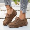 Sapatos Casuais Plataforma de Largura Larga Femininos - Tênis Retrô com Cadarço para Primavera e Outono, Sapatos Baixos do Dia a Dia com Sola Grossa