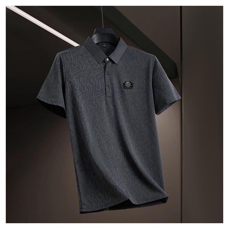 Men's Summer Ice Silk Lapel Polo Shirt - Casual Loose Fit with Embroidery