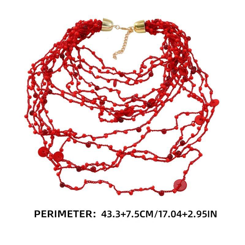 Bohemiskt Överdrivet Flerlagrat Stapelbart Handgjort Pärlhalsband För Kvinnor Fest Smyckestillbehör Gåvor