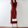 Elegant Women's Round Neck Slim Fit Wool Knit Dress