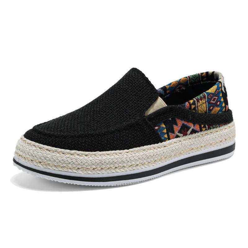 

Canvas men s shoes spring and summer breathable straw woven one pedal casual board shoes men s lazy foot set trend cloth men s shoes 39