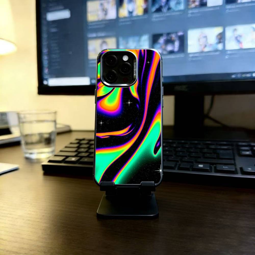 Psychedelic trippy Holographic Phone Case For iPhone 17,16,15,14,13,12,11 Plus,Pro Max,XS,Colorful Silver Black Cover