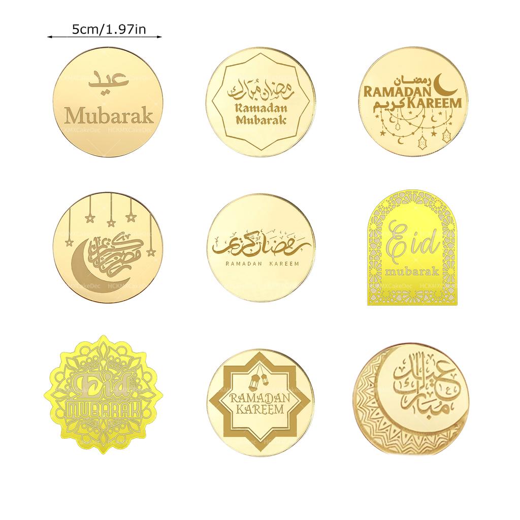 5pcs/10pcs Eid Mubarak Ramadan Kareem Acrylic Cupcake Toppers Mirror Gold Cake Topper Ramadan Mubarak Party DIY Decorations Supp